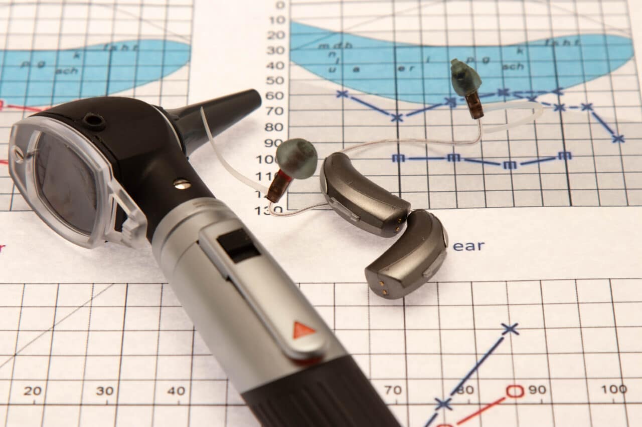 Otoscope and Hearing Aids Close up on a Audiogram